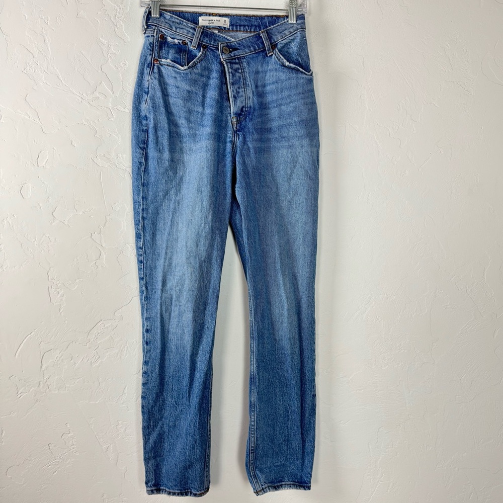 A&F Abercrombie & Fitch Jeans Denim The Dad High Rise Curve Love Blue Wash Solid